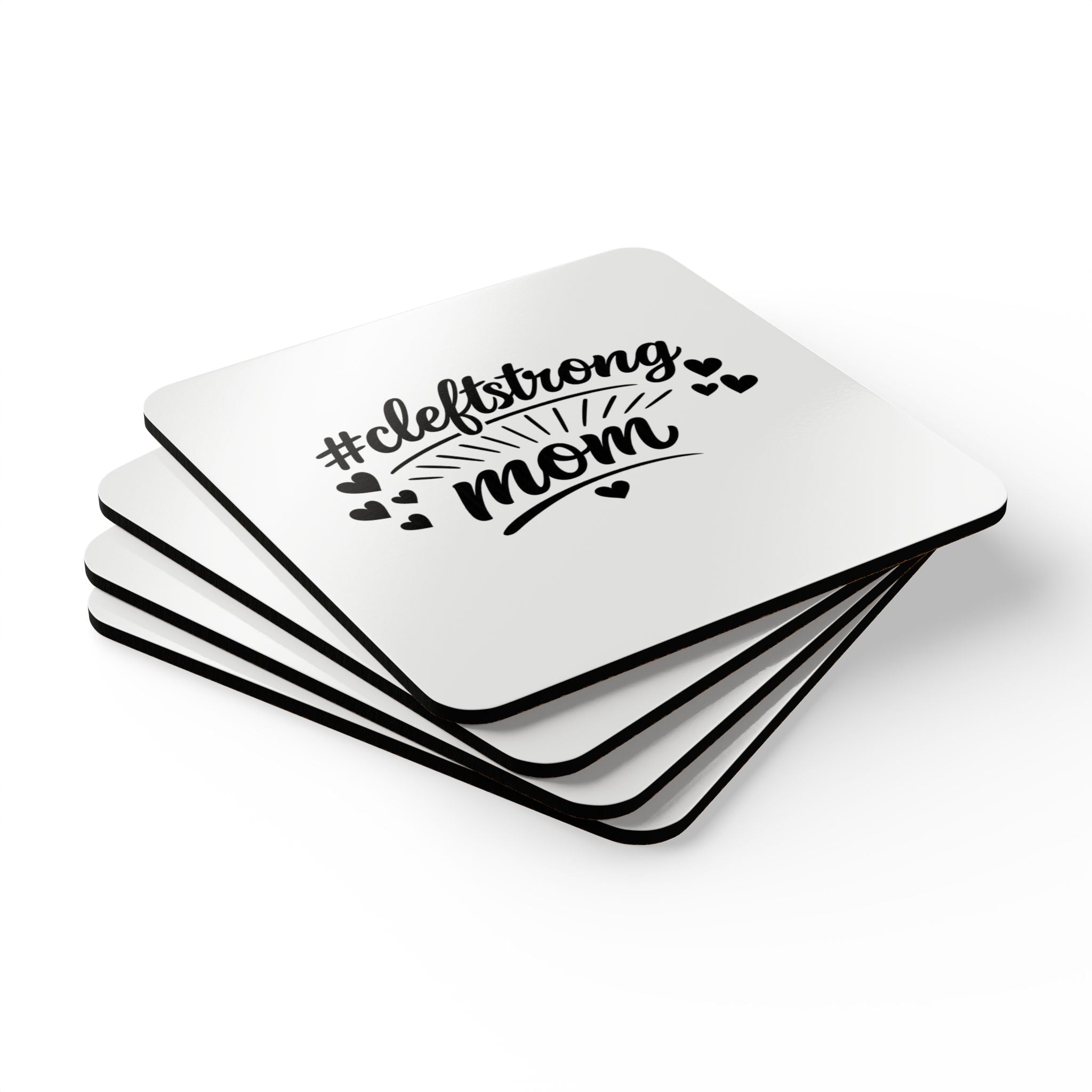 Cork Coaster Set — #cleftstrong Mom Drink Coasters (Heart Accent)