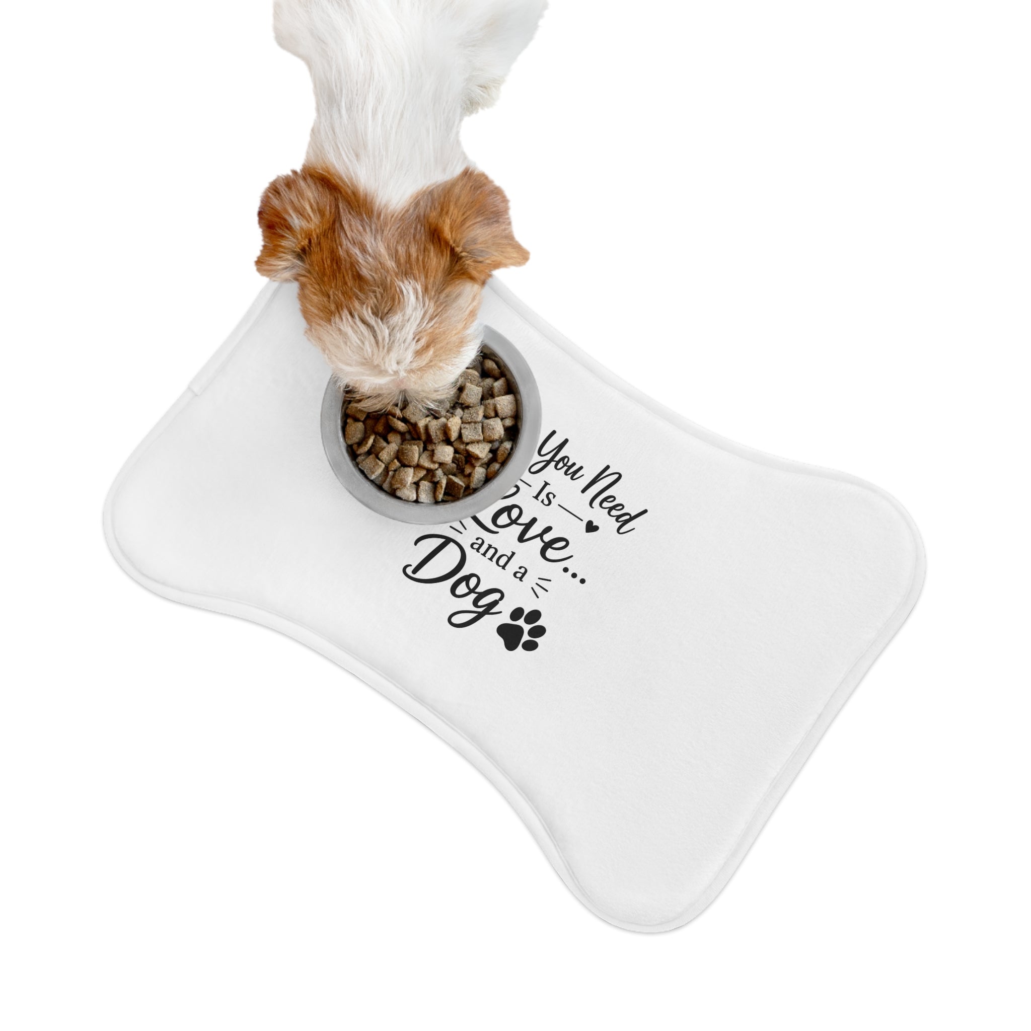 Dog Lover Feeding Mat — "All You Need Is Love... and a Dog" Paw-Print Pet Bowl Mat