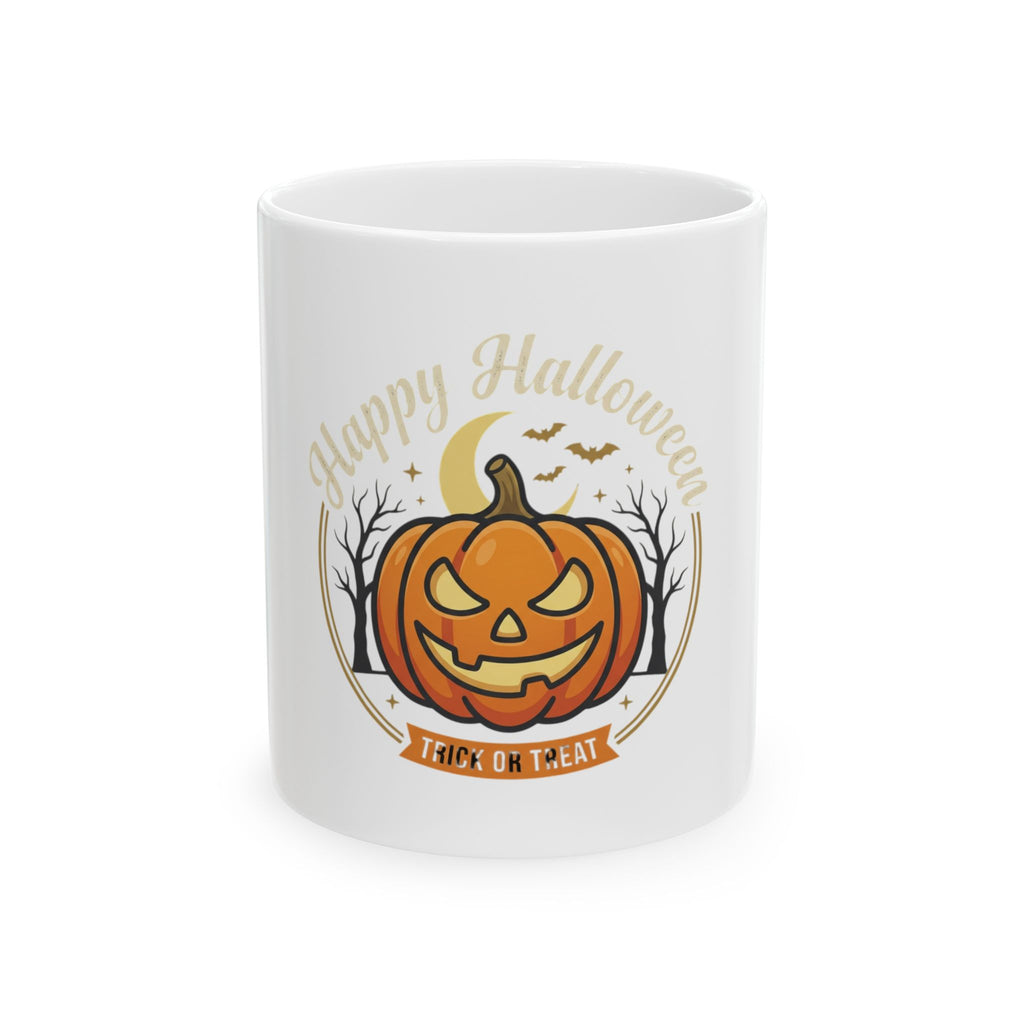 Happy Halloween Pumpkin Ceramic Mug — Jack-o'-Lantern Coffee Cup (11oz & 15oz)