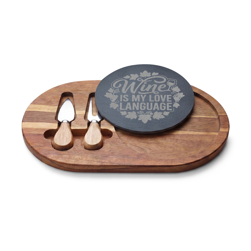 Engraved Charcuterie Board – “Wine Is My Love Language” Cheese Serving Set