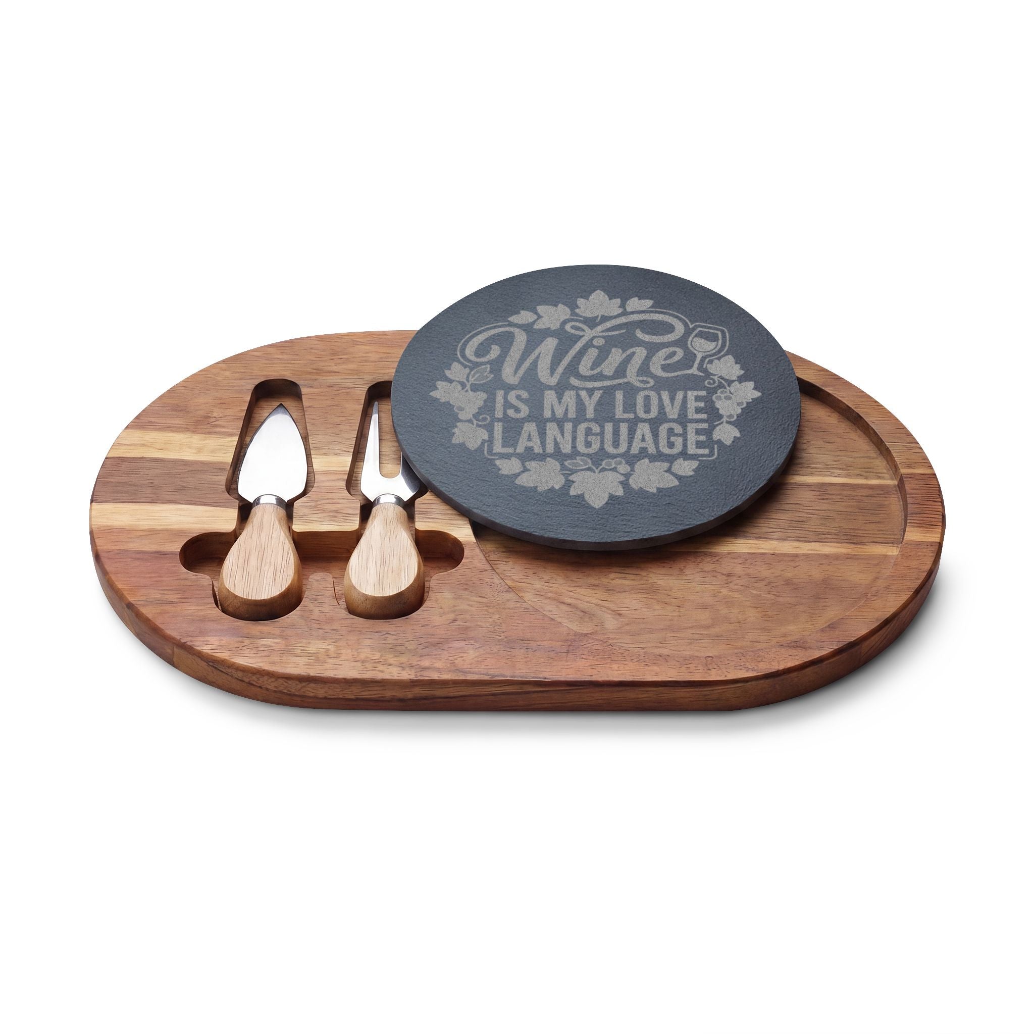 Engraved Charcuterie Board – “Wine Is My Love Language” Cheese Serving Set