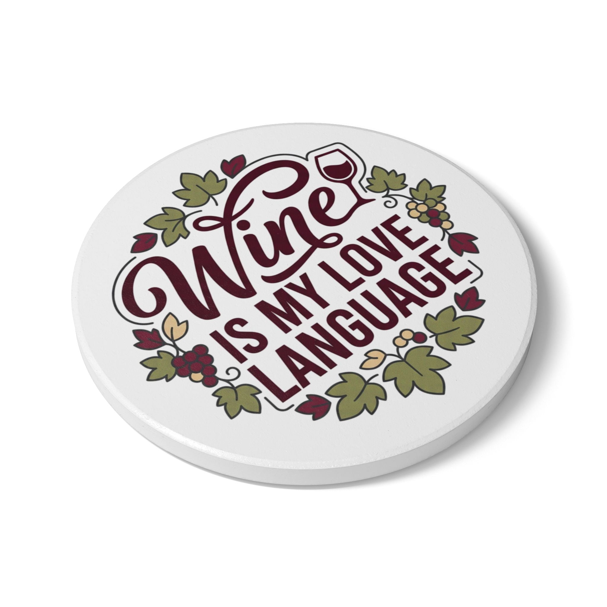 Wine Is My Love Language Ceramic Coaster — Floral Vineyard Drink Coaster