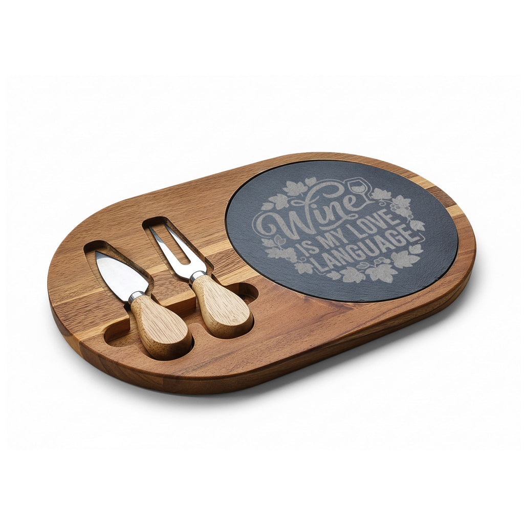 Engraved Charcuterie Board – “Wine Is My Love Language” Cheese Serving Set