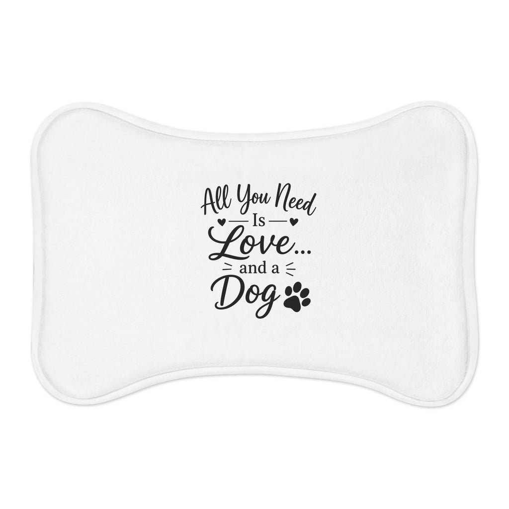 Dog Lover Feeding Mat — "All You Need Is Love... and a Dog" Paw-Print Pet Bowl Mat