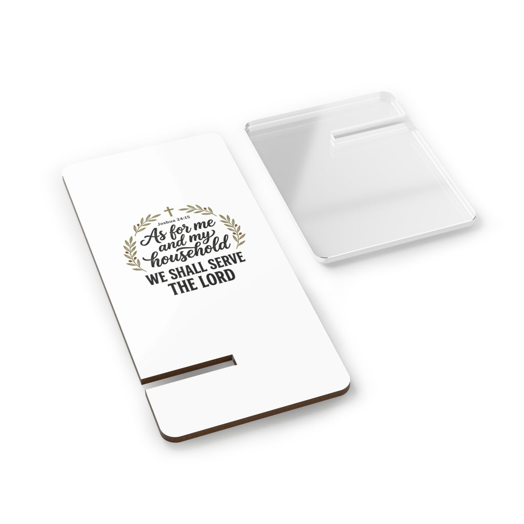 Foldable Phone Stand — "As for me and my household we shall serve the Lord" Christian Mobile Display
