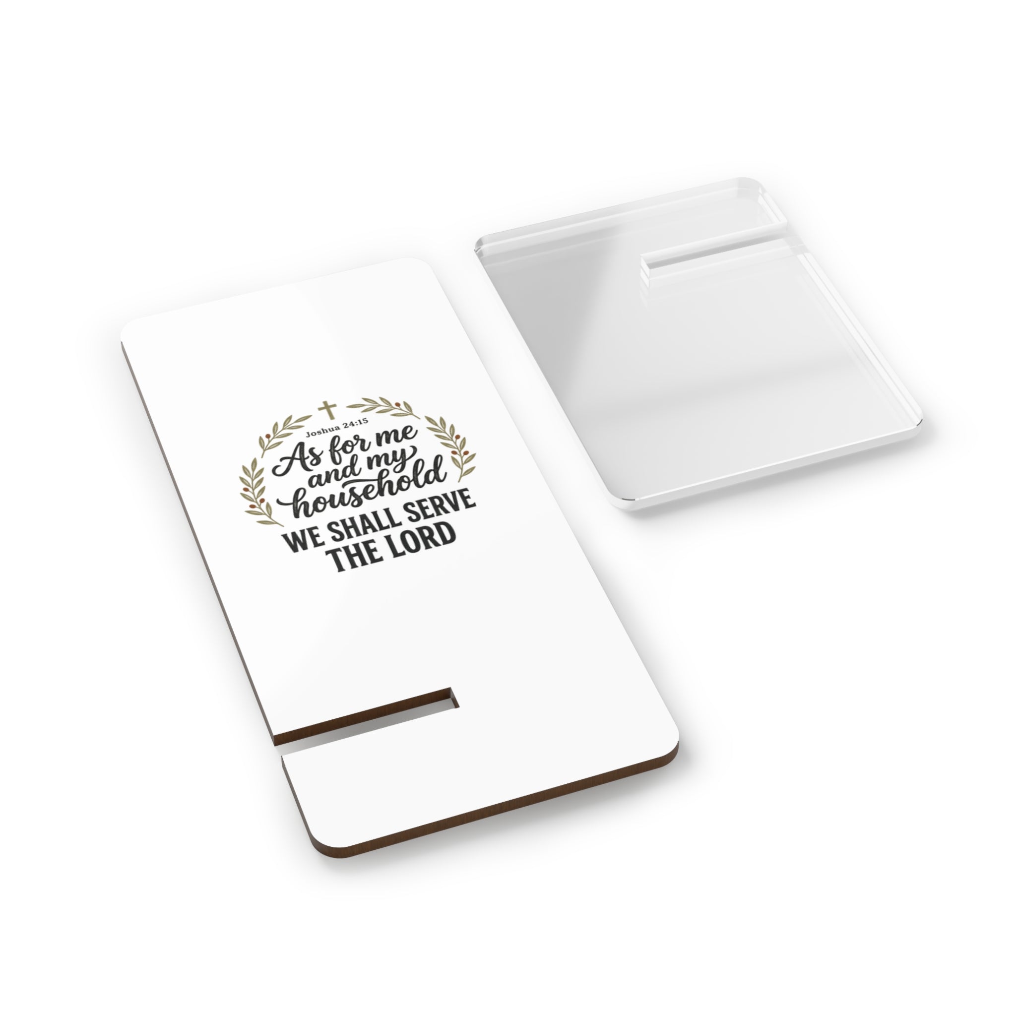 Foldable Phone Stand — "As for me and my household we shall serve the Lord" Christian Mobile Display