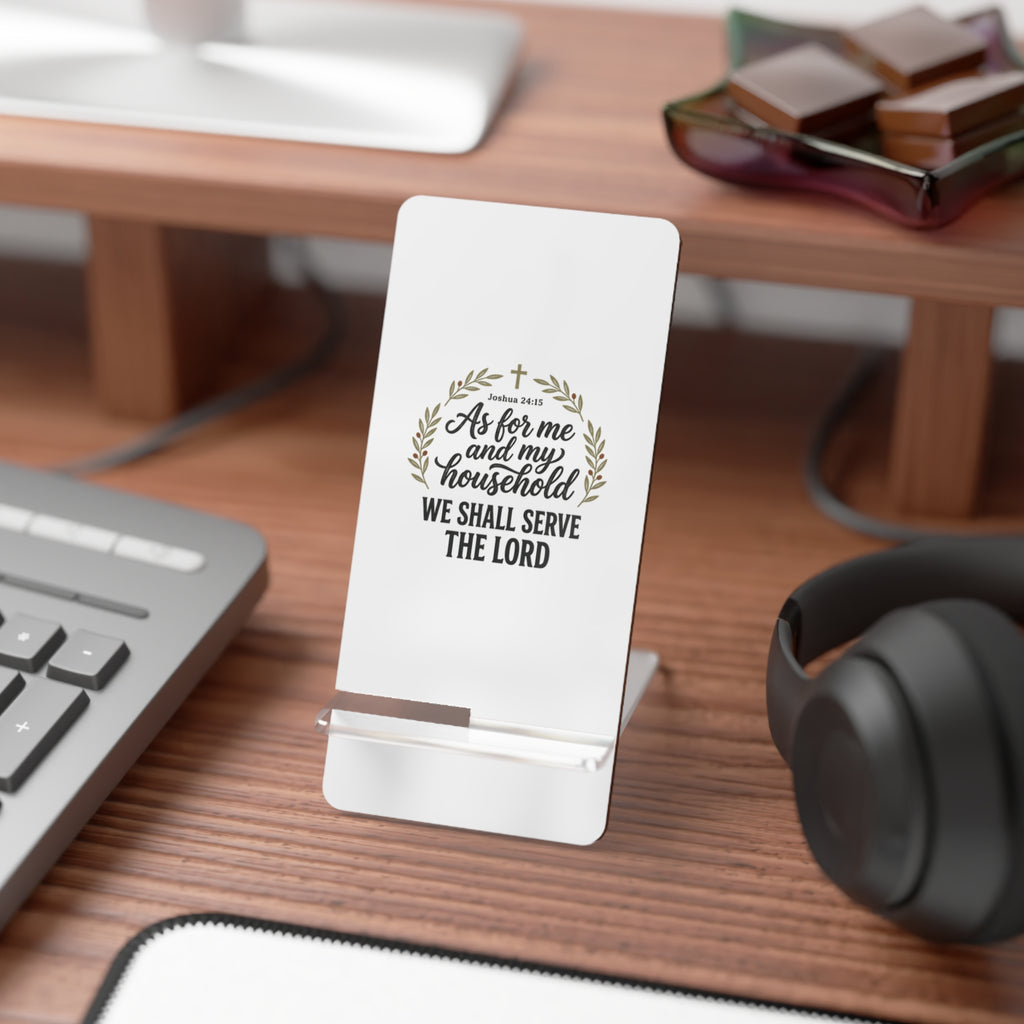 Foldable Phone Stand — "As for me and my household we shall serve the Lord" Christian Mobile Display