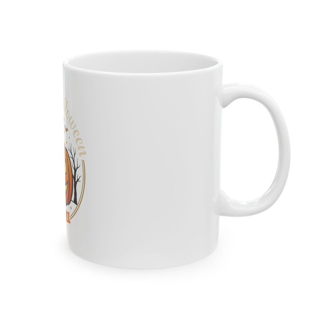 Happy Halloween Pumpkin Ceramic Mug — Jack-o'-Lantern Coffee Cup (11oz & 15oz)
