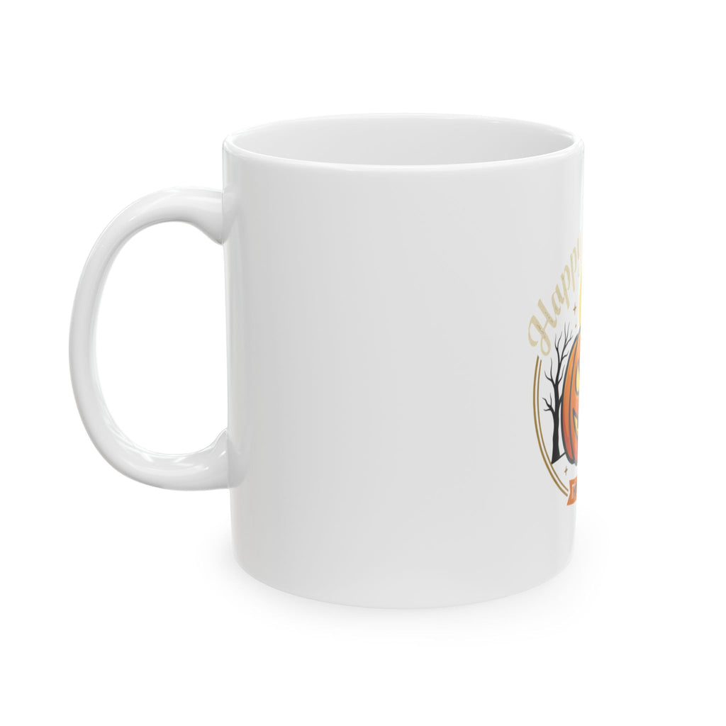 Happy Halloween Pumpkin Ceramic Mug — Jack-o'-Lantern Coffee Cup (11oz & 15oz)