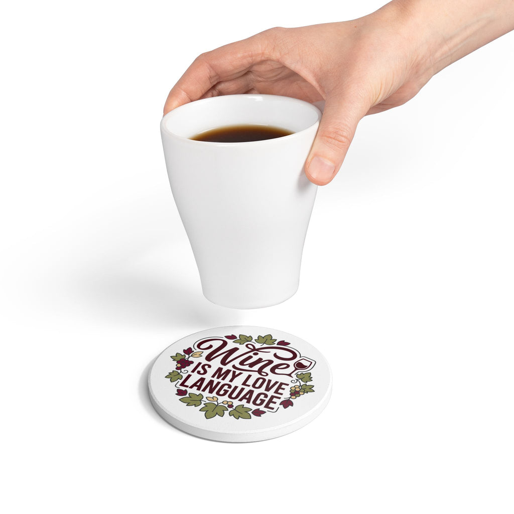 Wine Is My Love Language Ceramic Coaster — Floral Vineyard Drink Coaster