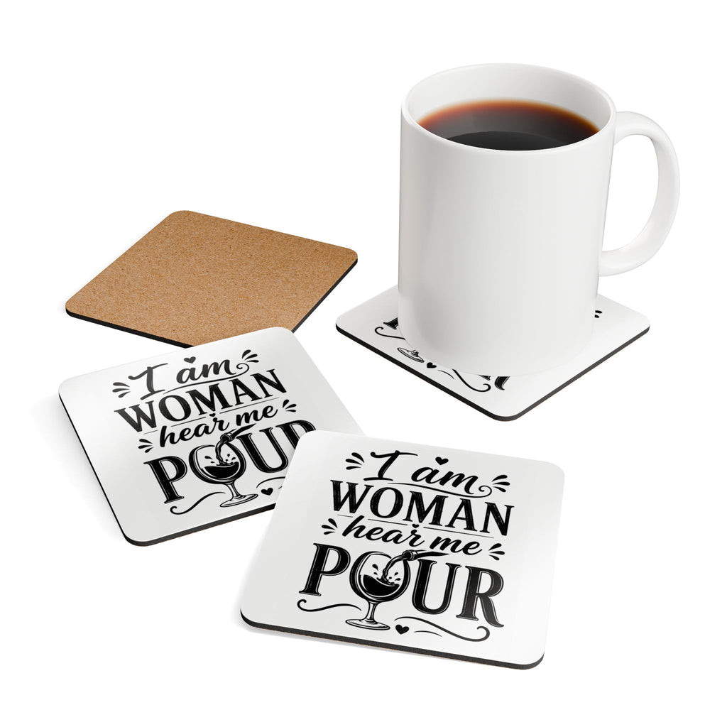 Cork Coaster — “I Am Woman Hear Me Pour” Wine Coasters (Set)