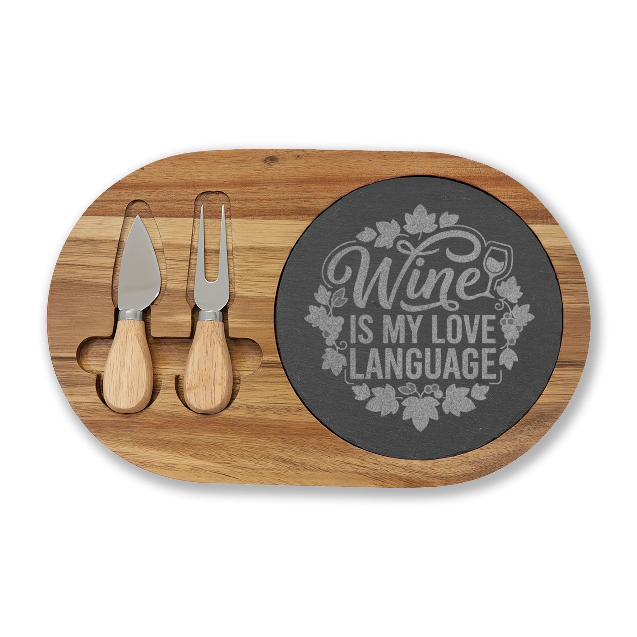 Engraved Charcuterie Board – “Wine Is My Love Language” Cheese Serving Set