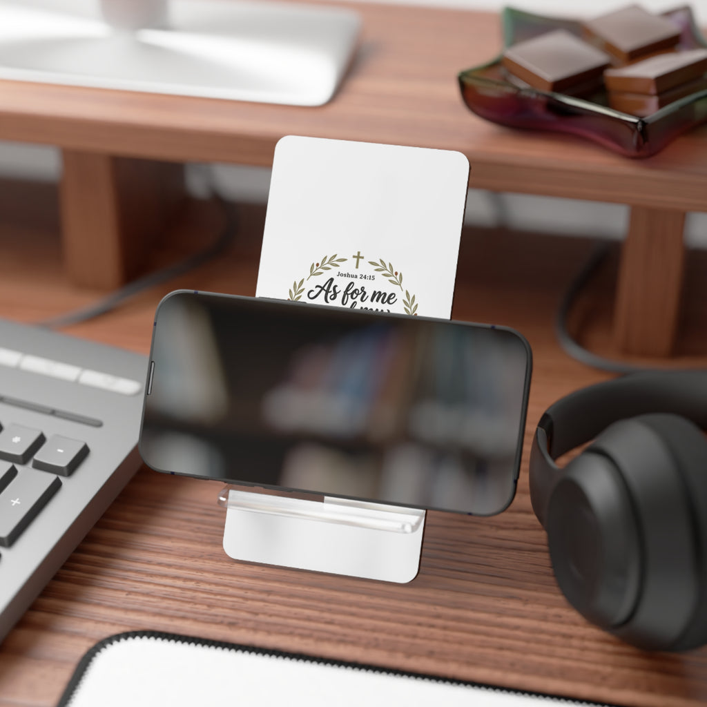 Foldable Phone Stand — "As for me and my household we shall serve the Lord" Christian Mobile Display