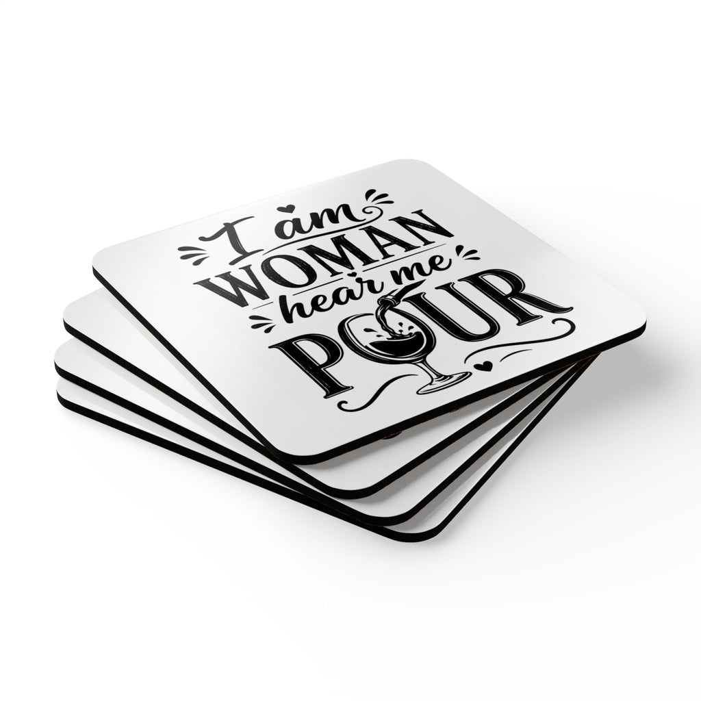 Cork Coaster — “I Am Woman Hear Me Pour” Wine Coasters (Set)
