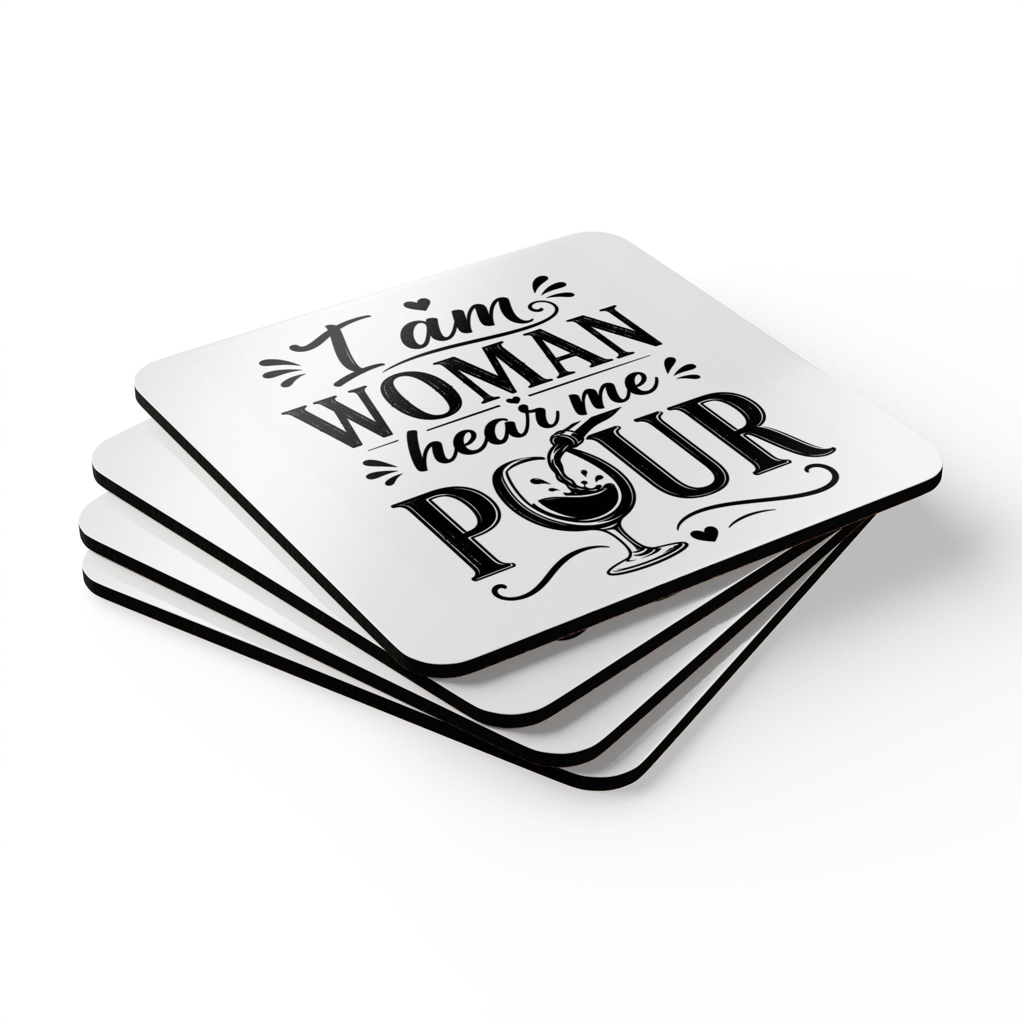 Cork Coaster — “I Am Woman Hear Me Pour” Wine Coasters (Set)
