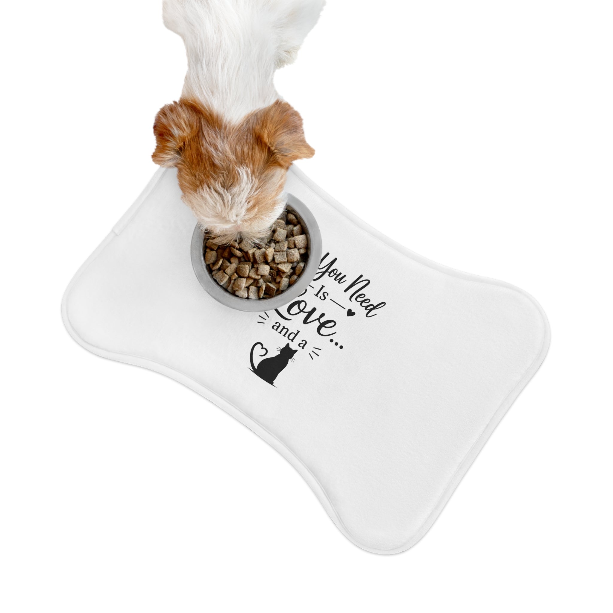 Pet Feeding Mat — "All You Need Is Love... and a" Cat & Dog Silhouette